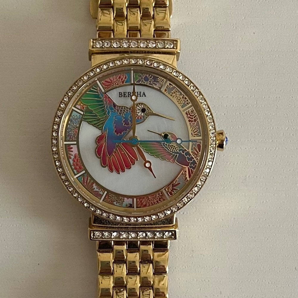 Bertha Emily Mother of Pearl Hummingbird Watch